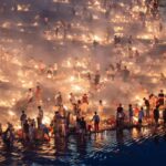 贵州凯里龙头河沿岸，大量市民在连片火光中焚纸祭亲